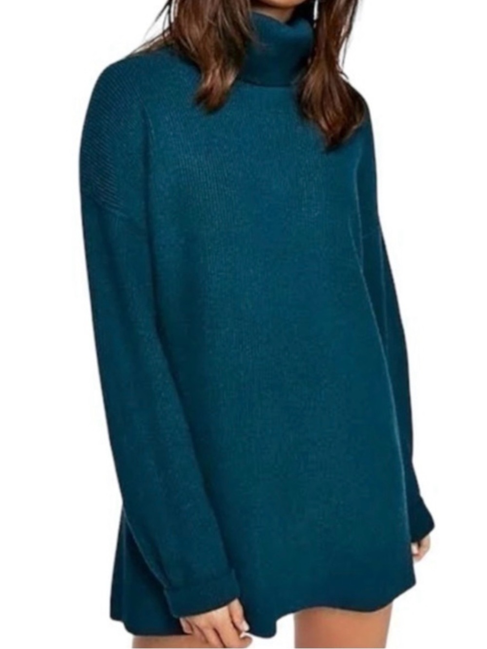 Free People S Deep Jade Ribbed Knit Softly Structured Turtleneck Tunic Sweater